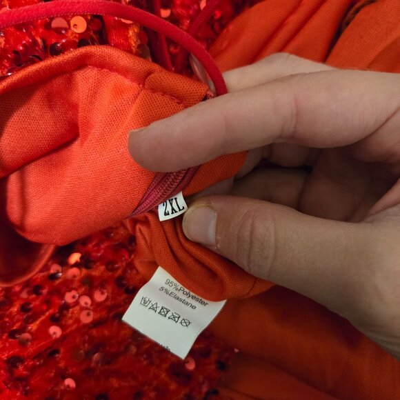 2XL (fits 16-18ish) Unbranded Red Velvet Sequin One-Shoulder Bodycon Gown Dress - Picture 5 of 11